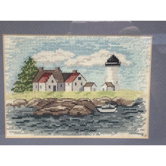 Framed Lighthouse Scene Needlepoint Art 11x9 Inches - Picture 7 of 7